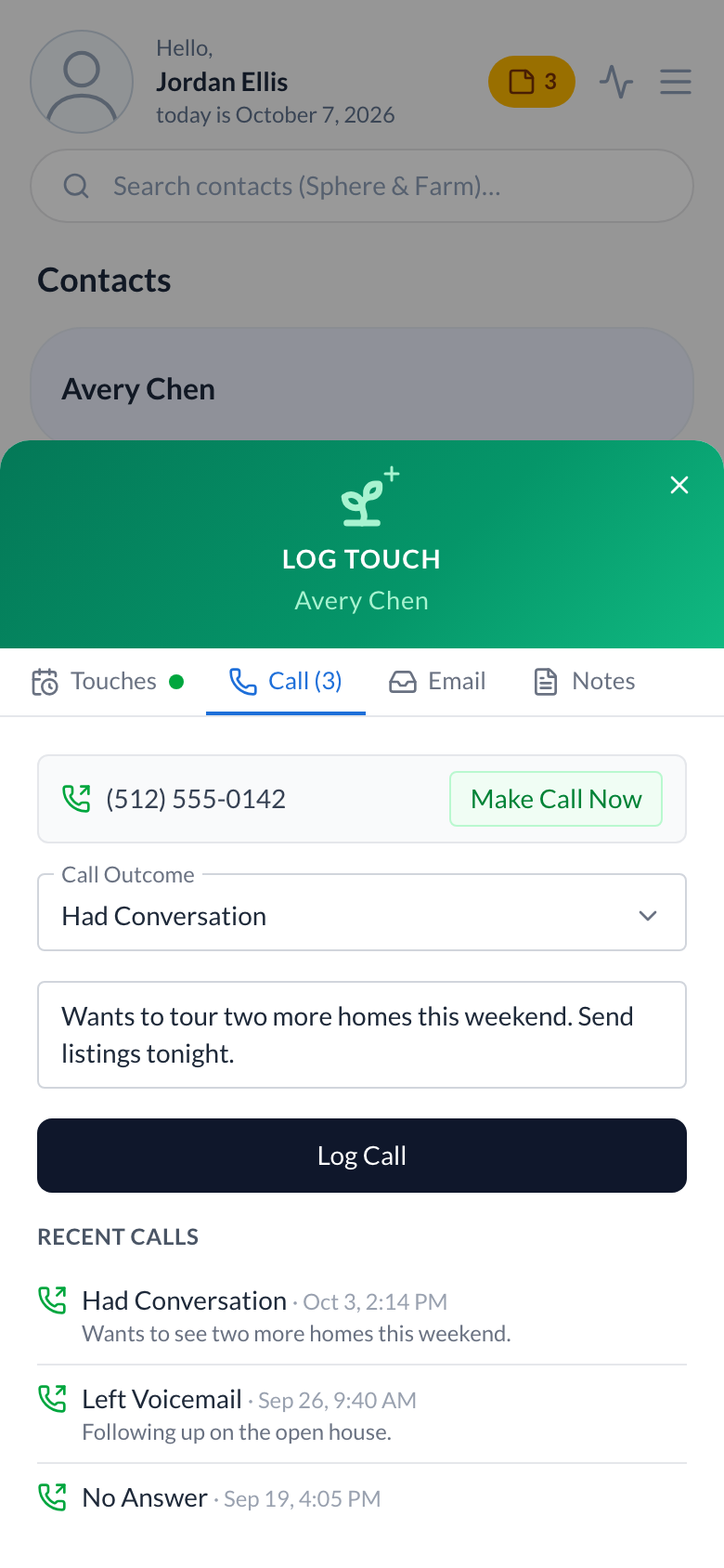 Quick Touch logging on mobile