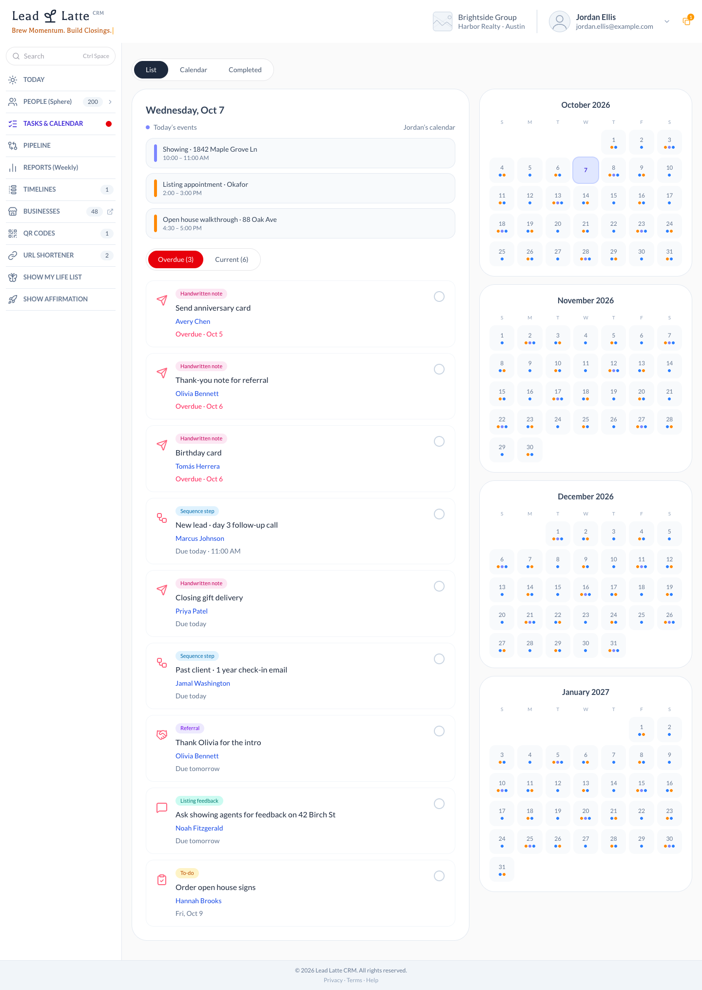 Tasks and calendar